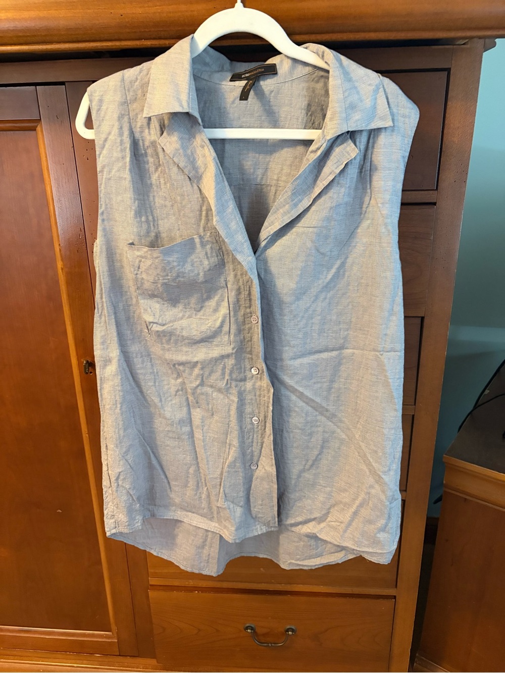 BCBG MaxAzria Sleeveless Button Down Linen Shirt